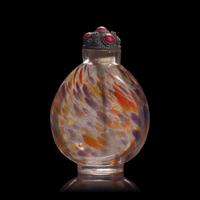 A Chinese Scarlet, Yellow and Aubergine Swirled Glass Snuff Bottle