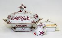 An English Purple Transfer-Printed Covered Entree Dish Length of entree dish 12 1/4 inches. — 19TH CENTURY