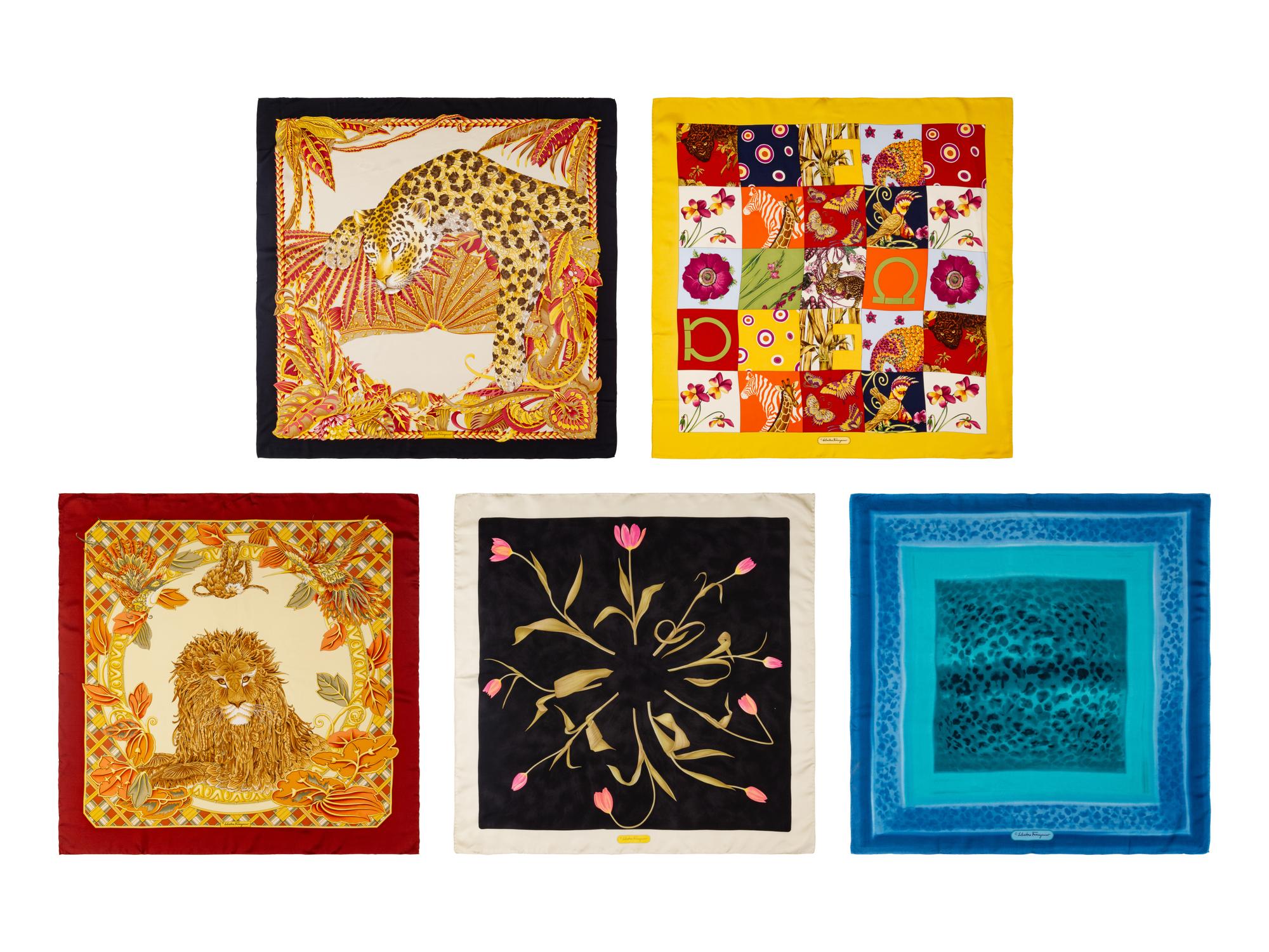 Five Salvatore Ferragamo Scarves
