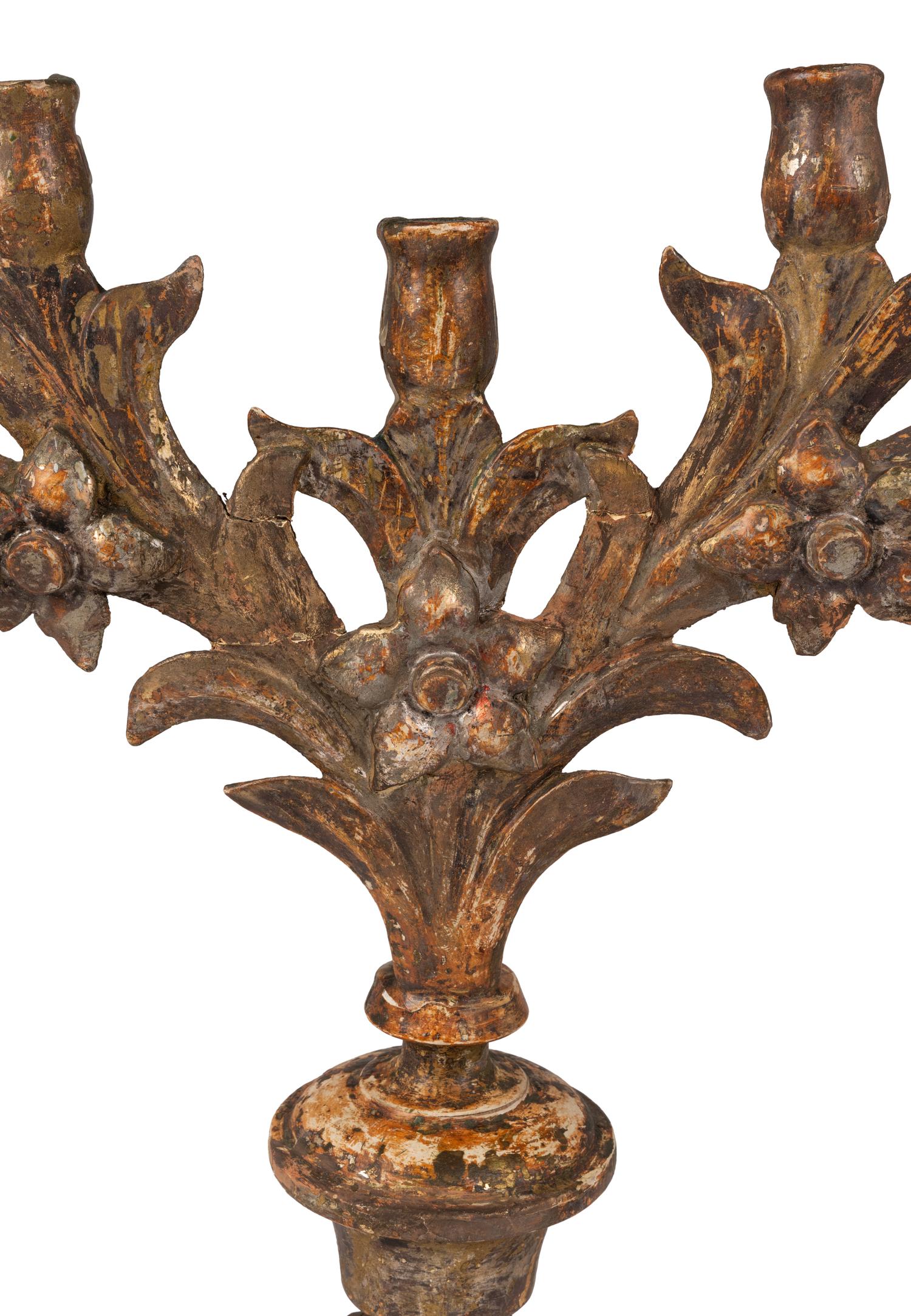 An Italian Painted Wood Five-Light Candelabrum