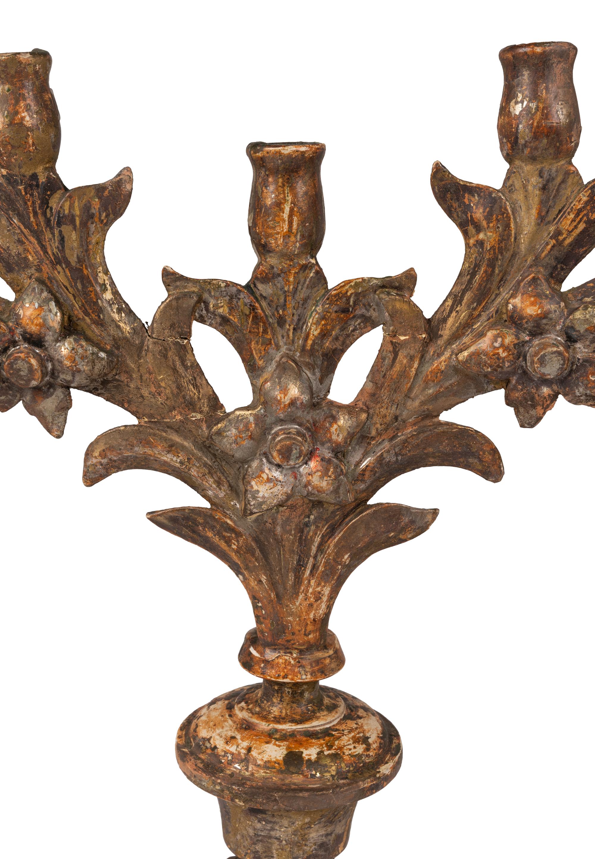 An Italian Painted Wood Five-Light Candelabrum