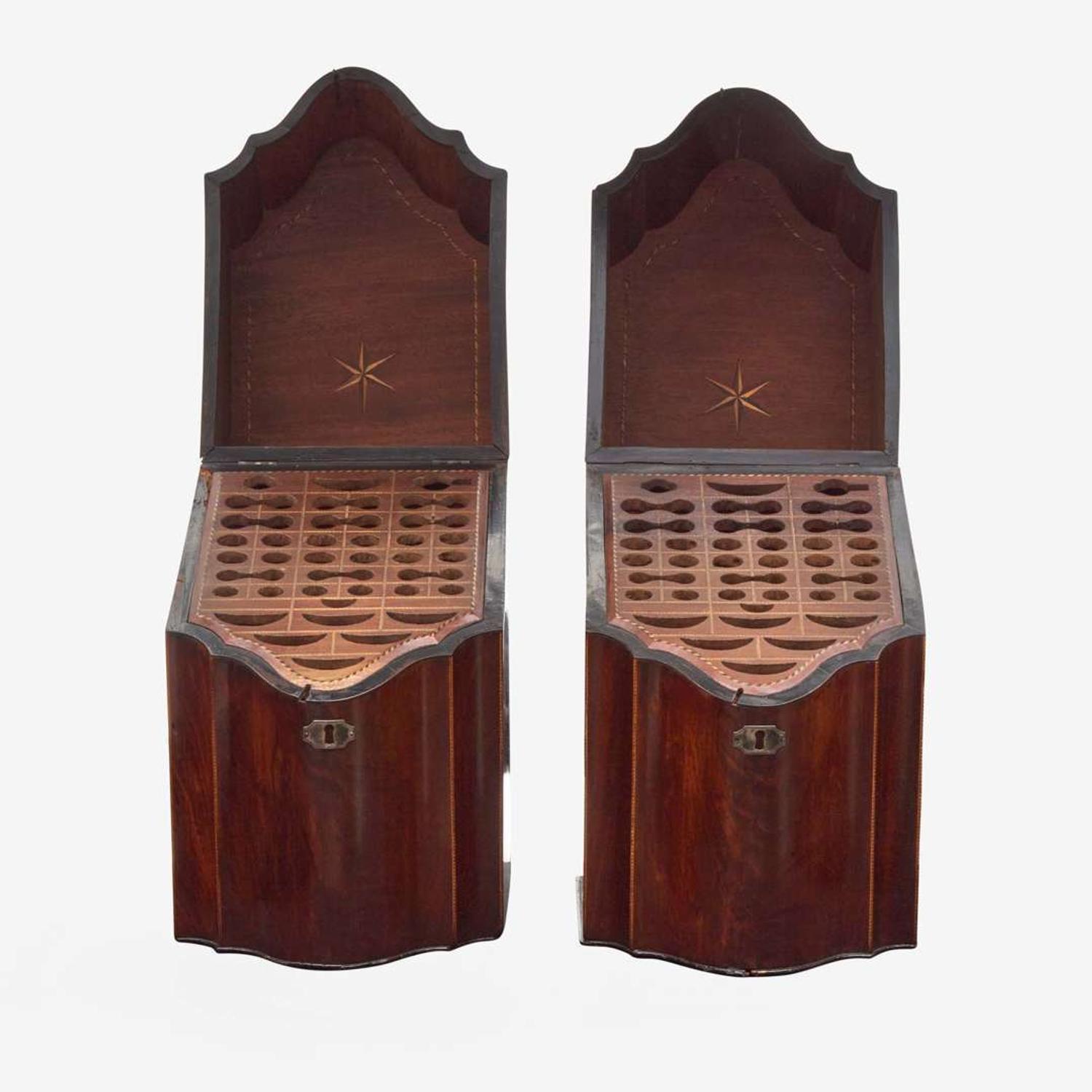 A pair of George III inlaid mahogany knife boxes late 18th century