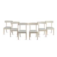 A Group of Six Light Blue-Painted and Parcel-Gilt Klismos Dining Chairs