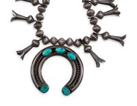 Navajo Silver and Turquoise Squash Blossom Necklace