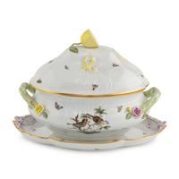 A Herend Rothschild Bird Porcelain Tureen and Underplate