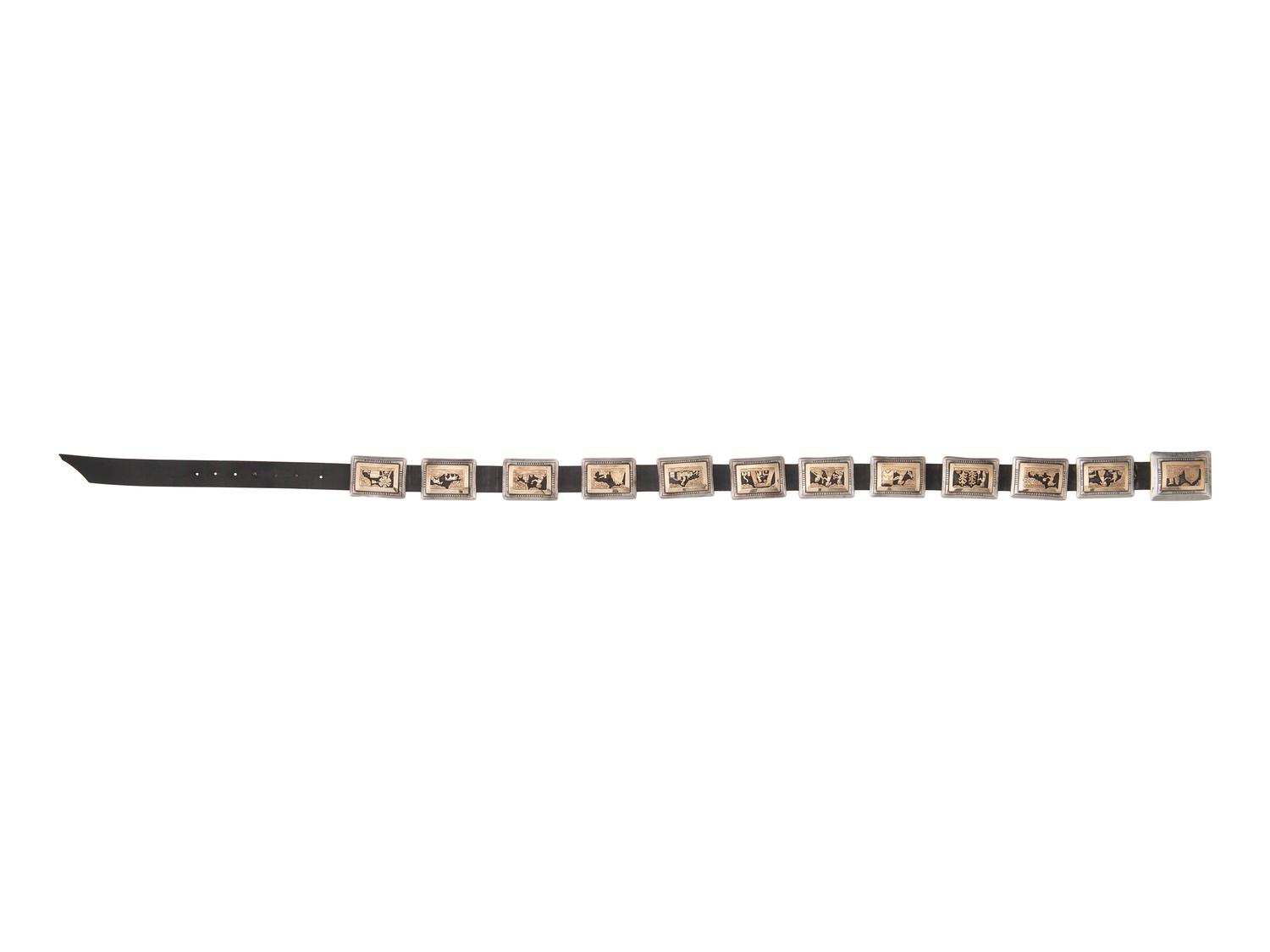 Navajo Sterling Silver and 14K Story Teller Concha Belt
