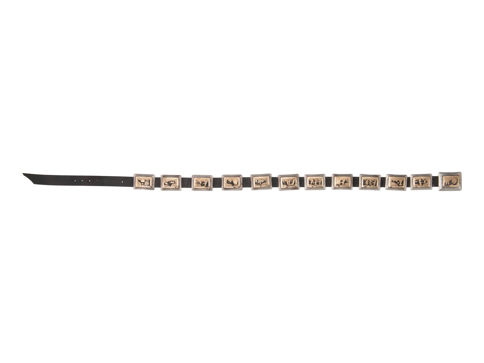 Navajo Sterling Silver and 14K Story Teller Concha Belt