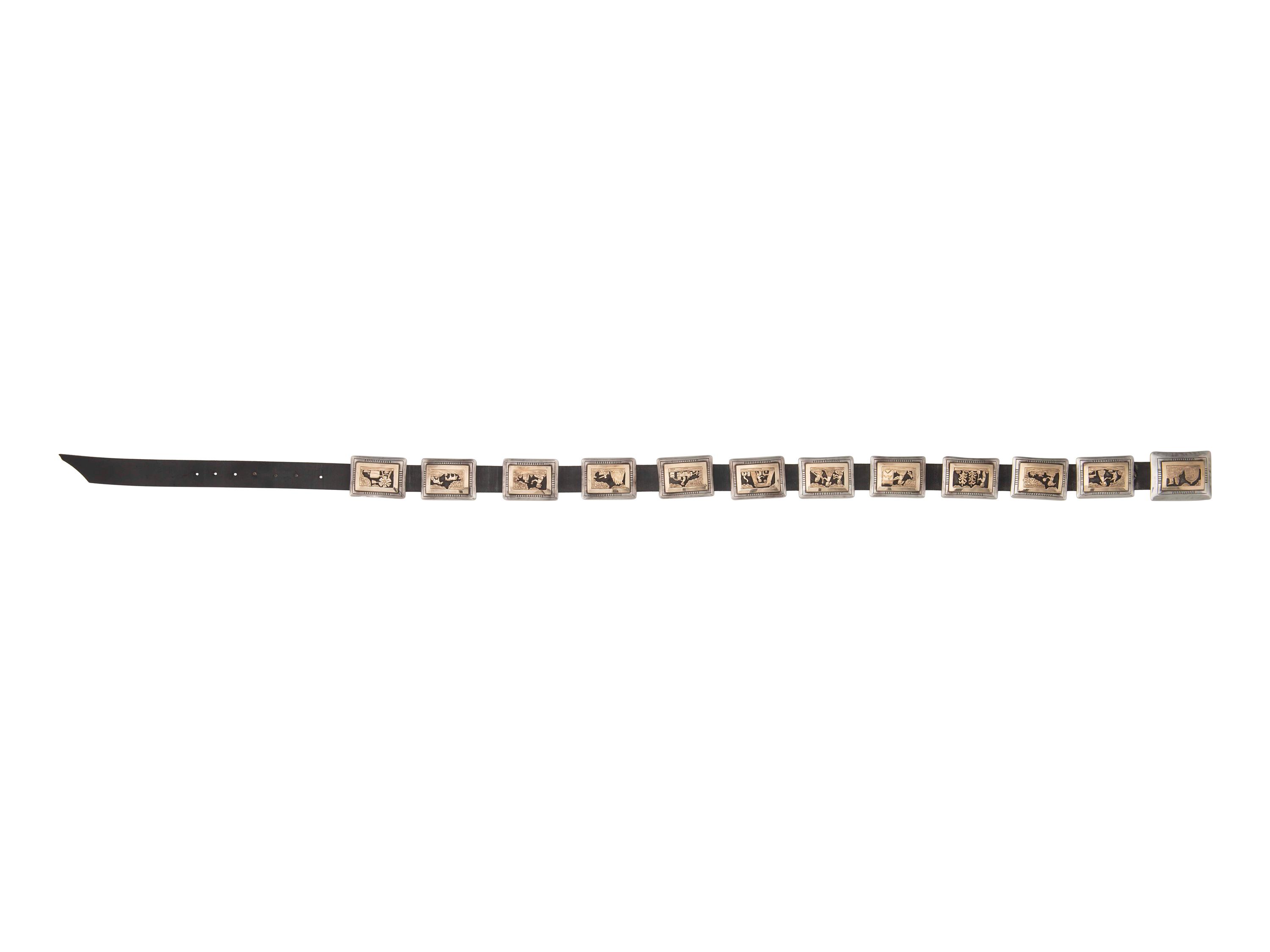 Navajo Sterling Silver and 14K Story Teller Concha Belt