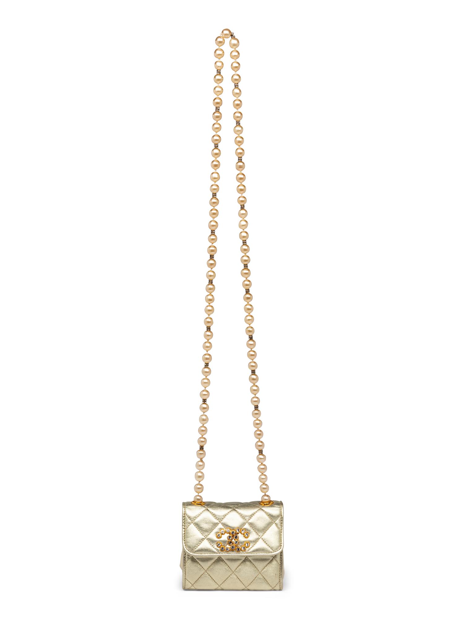 Chanel Mini Bag in Quilted Lambskin with Faux Pearl Strap