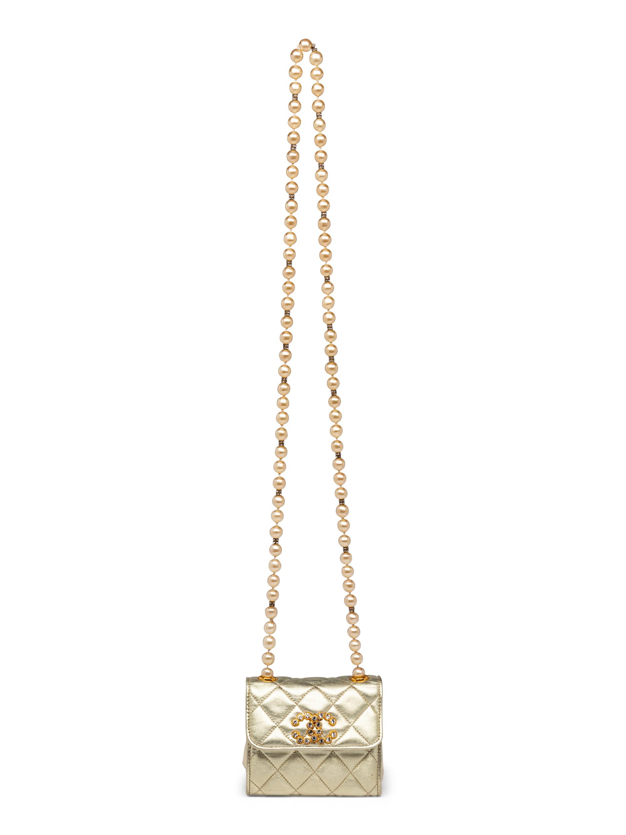 Chanel Mini Bag in Quilted Lambskin with Faux Pearl Strap