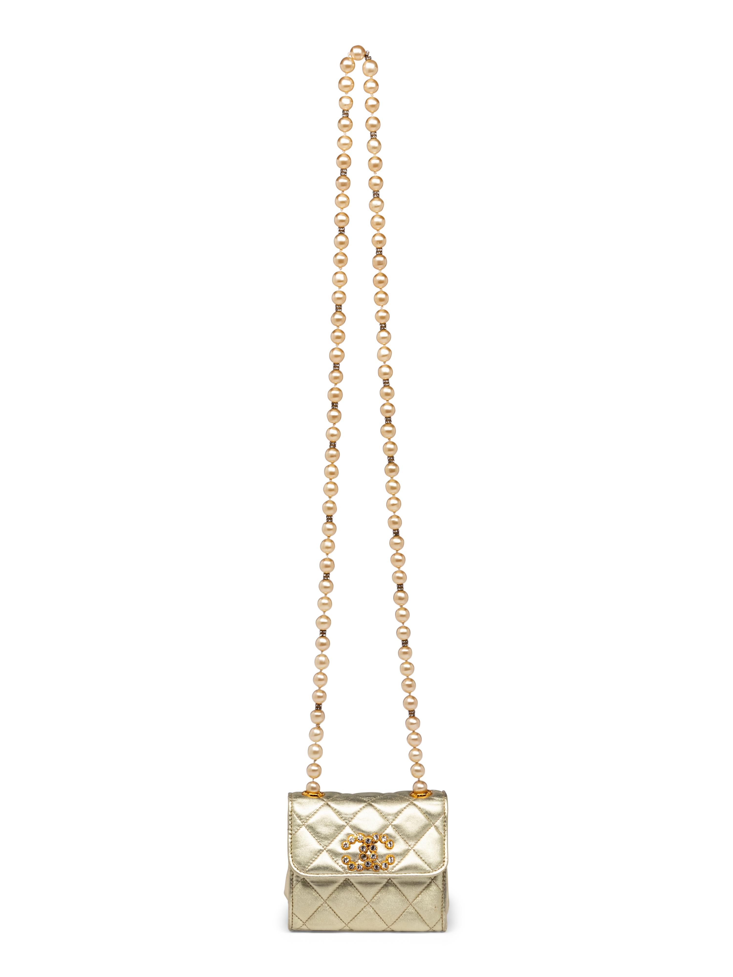Chanel Mini Bag in Quilted Lambskin with Faux Pearl Strap