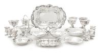 Collection of American Silver Table Articles, Various Makers, comprising a cake dish, serving tray, sugar basket, candy dish, five nut