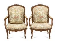 A Pair of Italian Rococo Style Giltwood Fauteuils