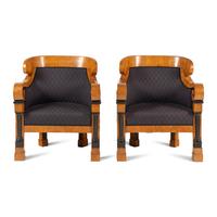 A Pair of Biedermeier Part-Ebonized Ash Armchairs