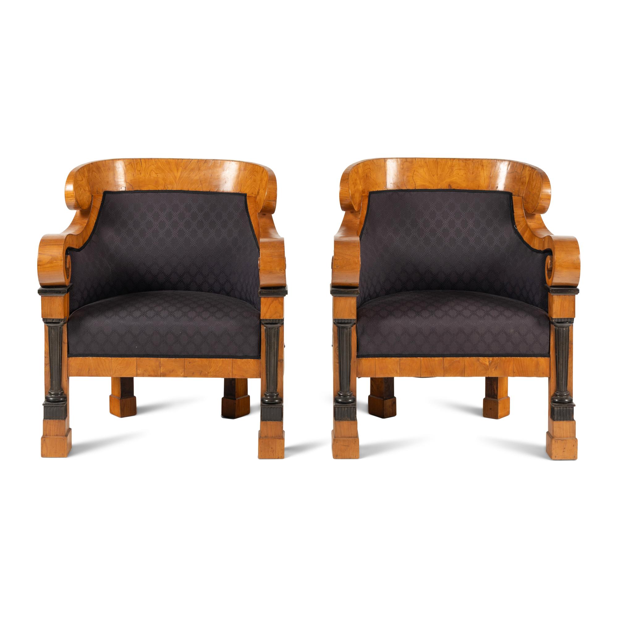 A Pair of Biedermeier Part-Ebonized Ash Armchairs