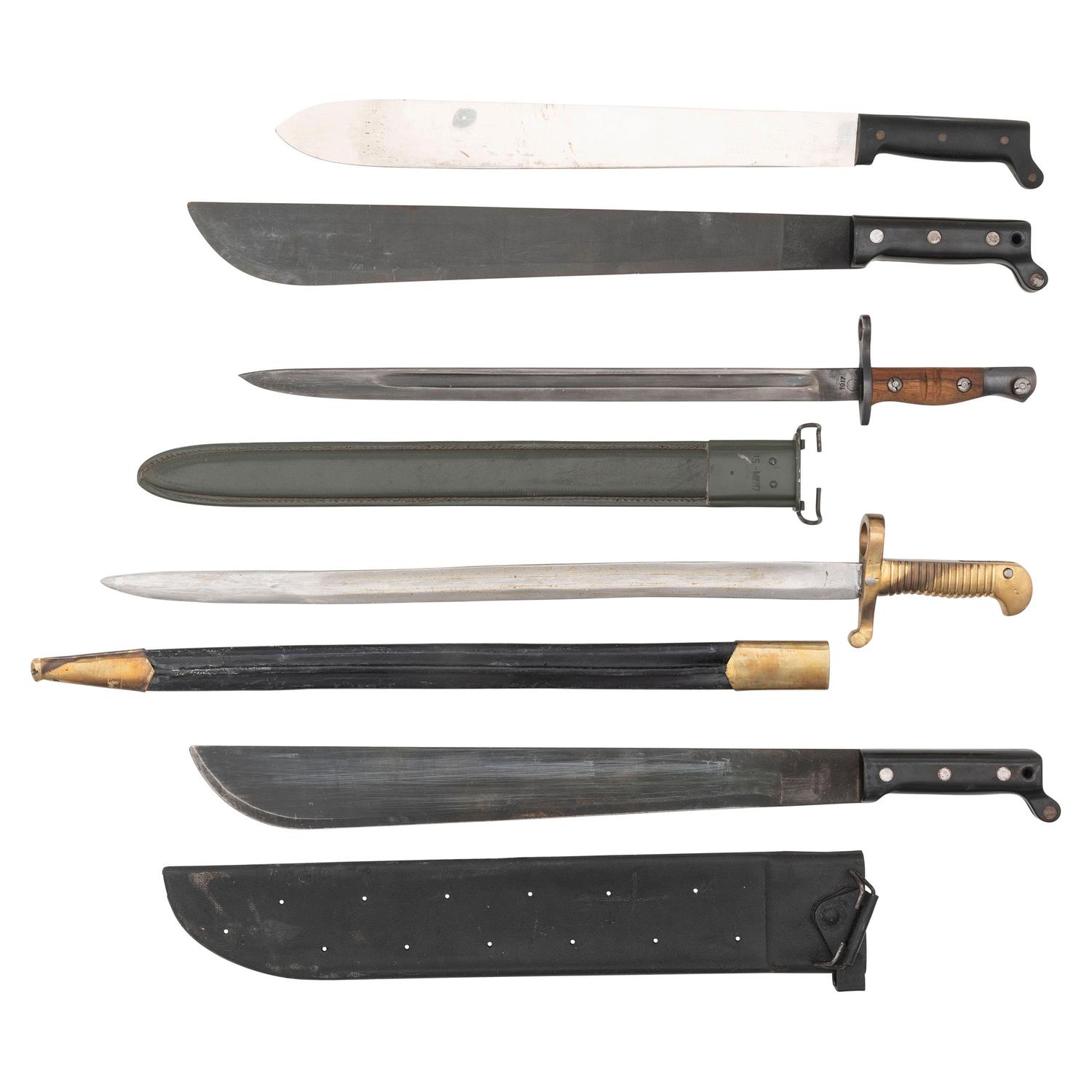 Lot of Assorted Military Machetes and Reproduction Bayonets