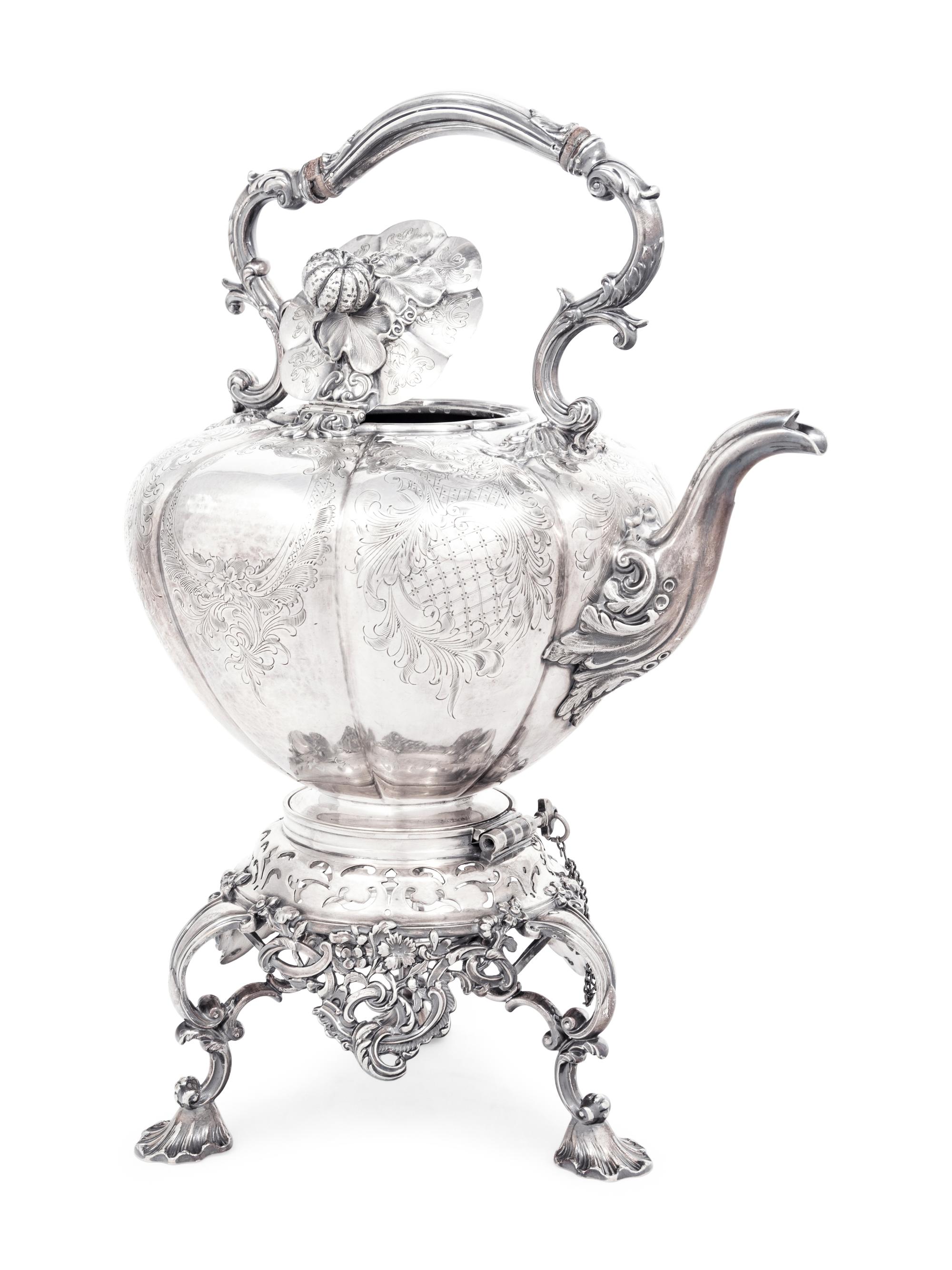 An English Silver-Plate Kettle on Lampstand