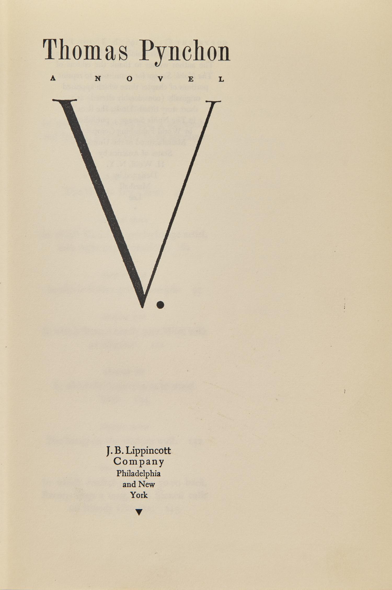 [Literature] Pynchon, Thomas. V.