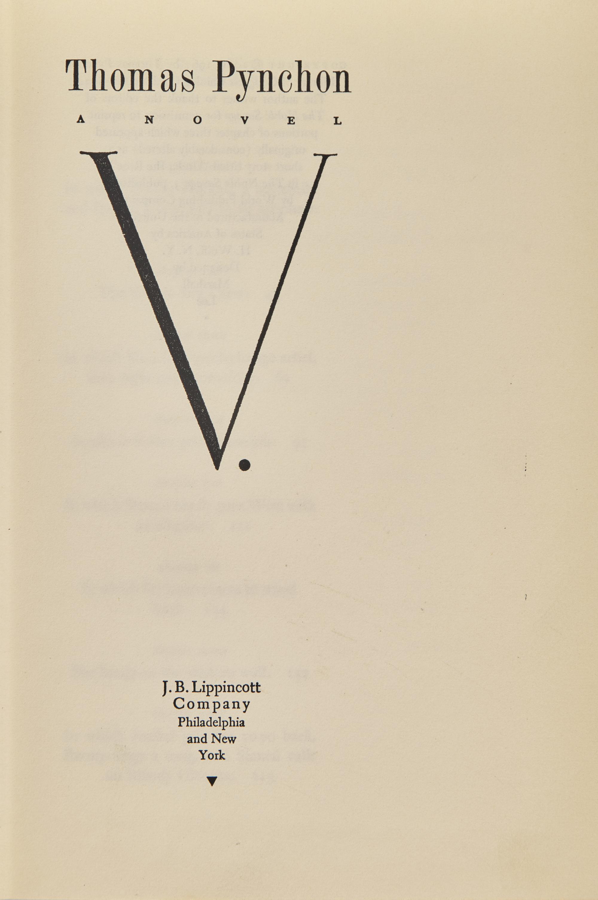 [Literature] Pynchon, Thomas. V.