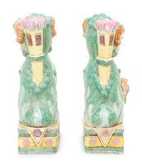 A Pair of Chinese Glazed Ceramic Seated Foo Lions