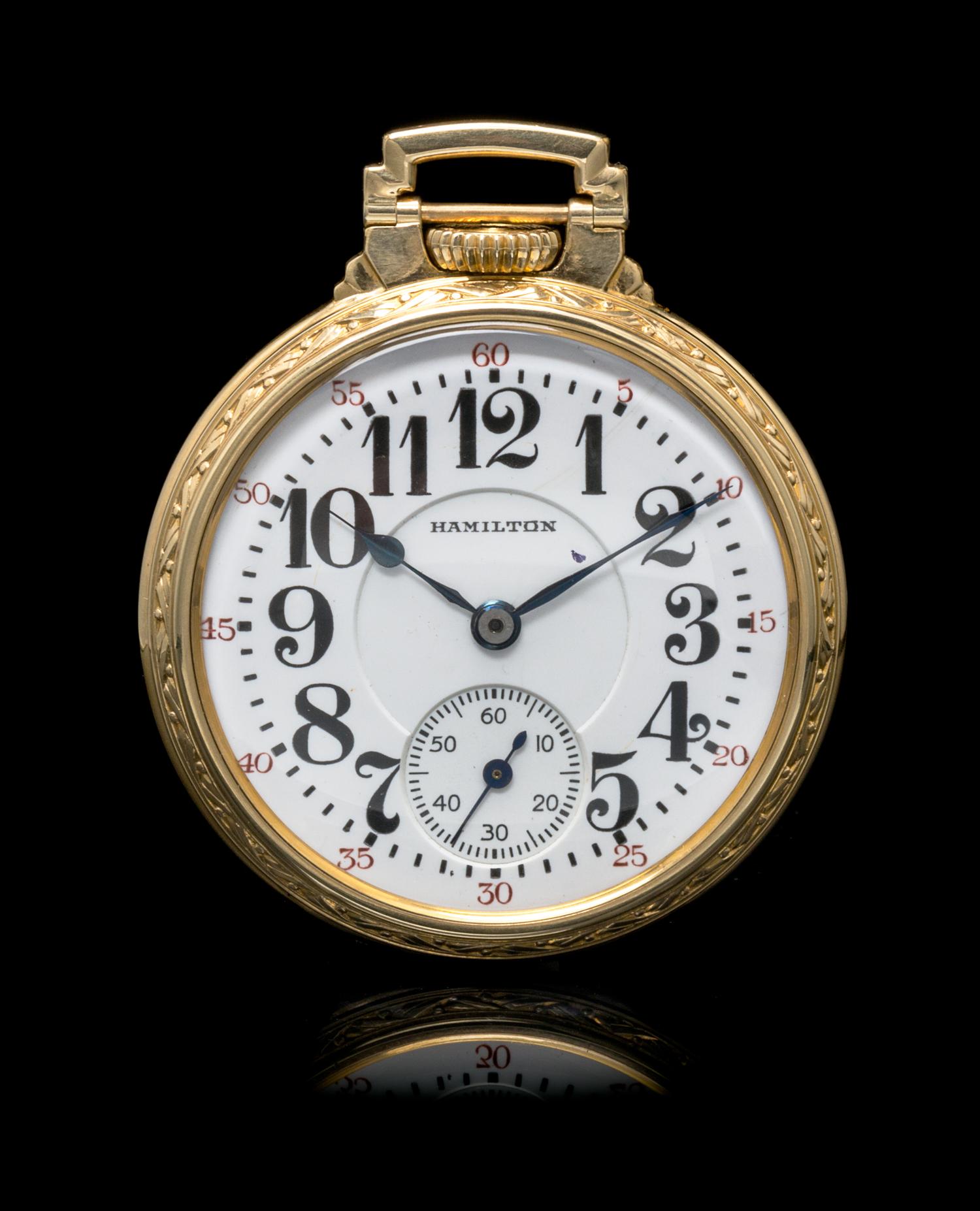 A Collection of Gold Filled Open Face Pocket Watches, Hamilton and South Bend,