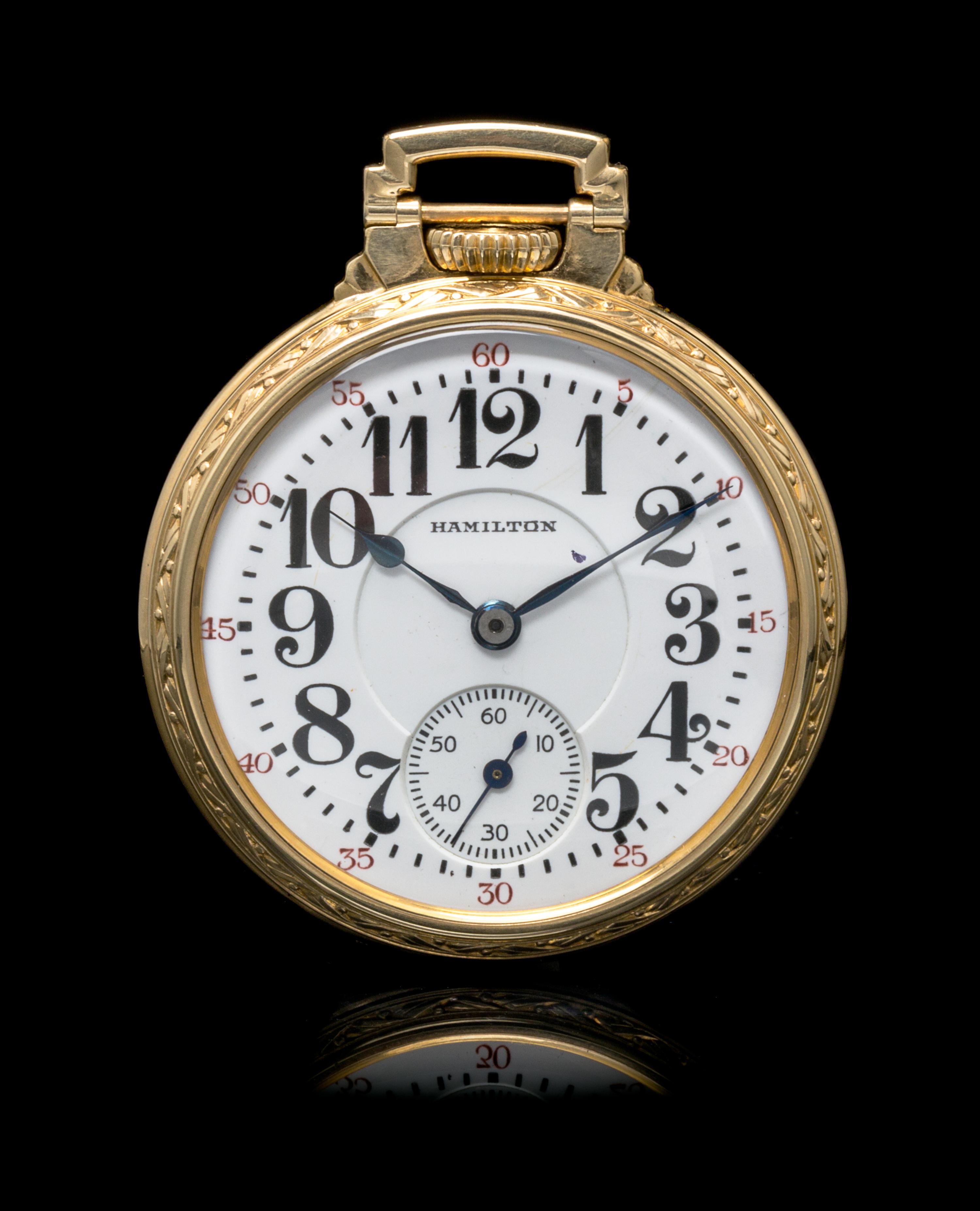 A Collection of Gold Filled Open Face Pocket Watches, Hamilton and South Bend,