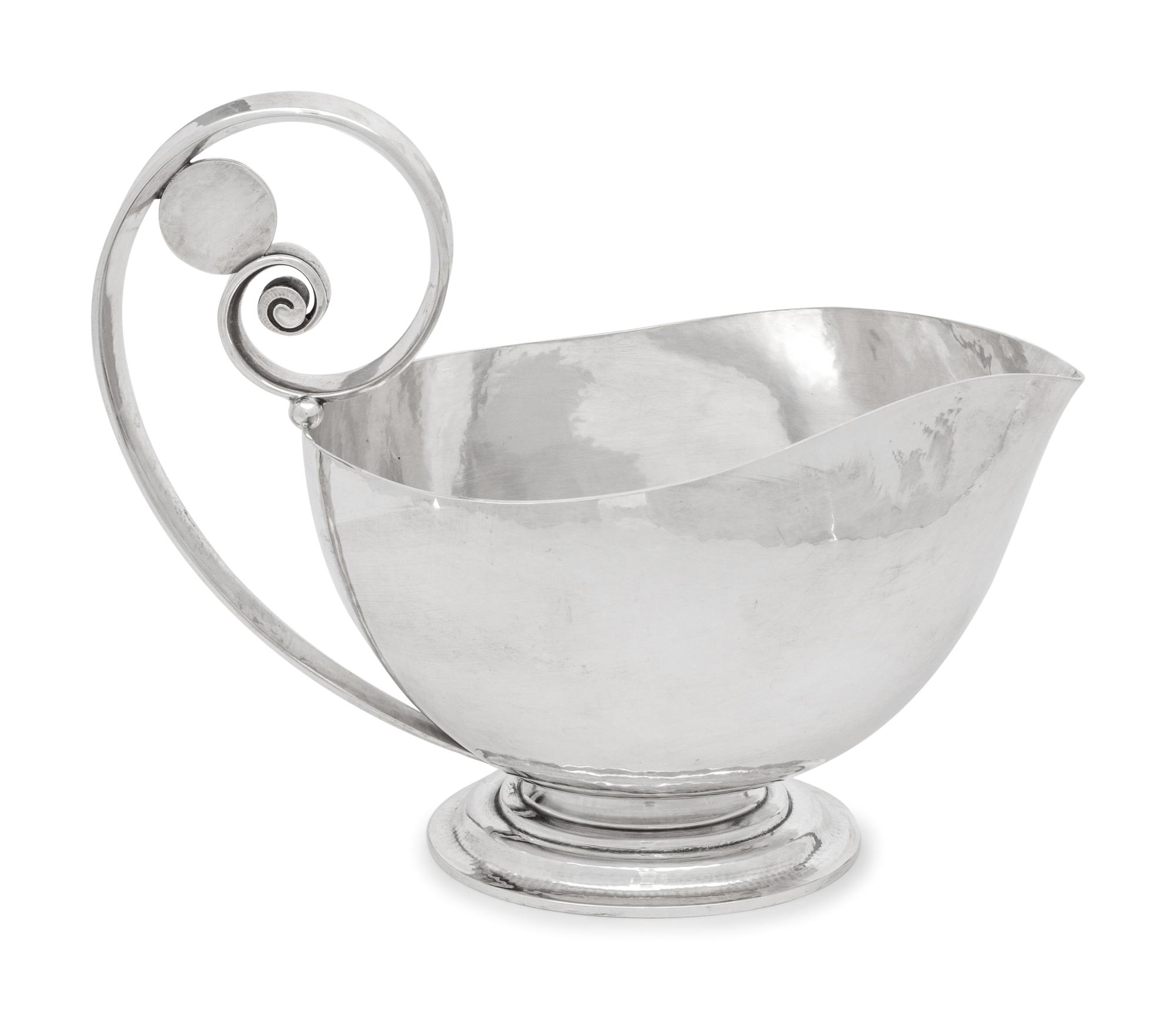 A Johan Rohde for Georg Jensen Schilling Hammered Silver Sauce Boat