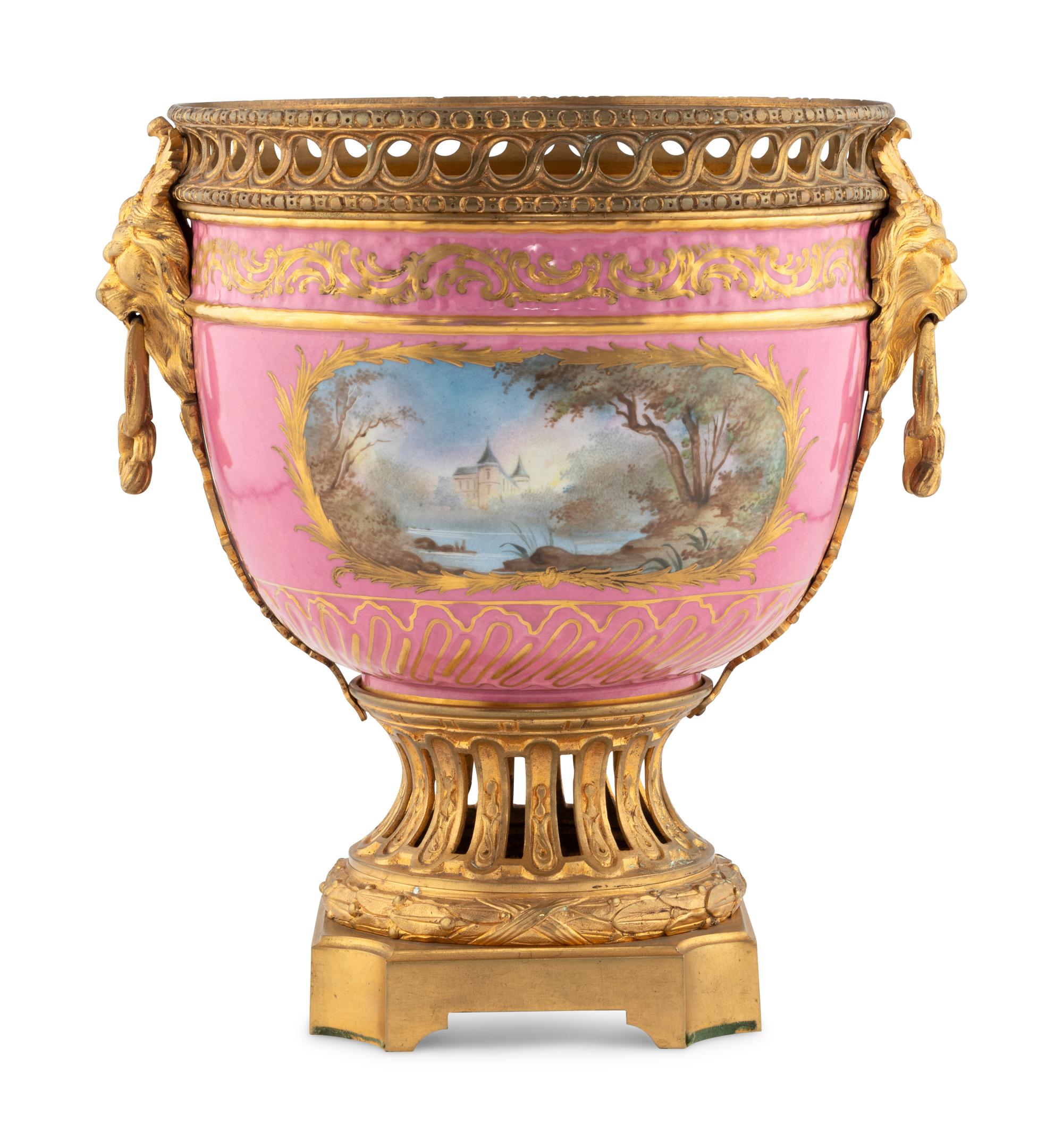 A Gilt Bronze Mounted Sèvres Style Porcelain Jardinière