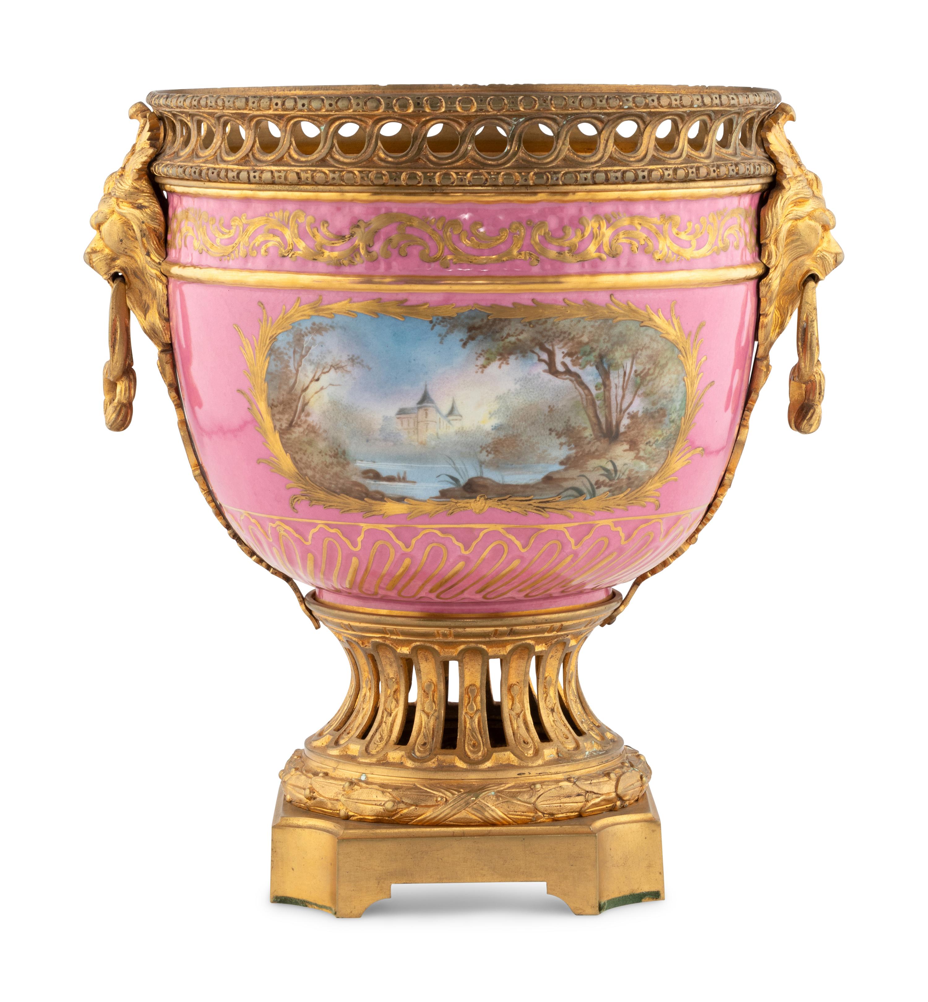 A Gilt Bronze Mounted Sèvres Style Porcelain Jardinière