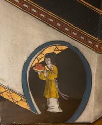 A Chinoiserie Decorated Pedestal Table with Glass Top