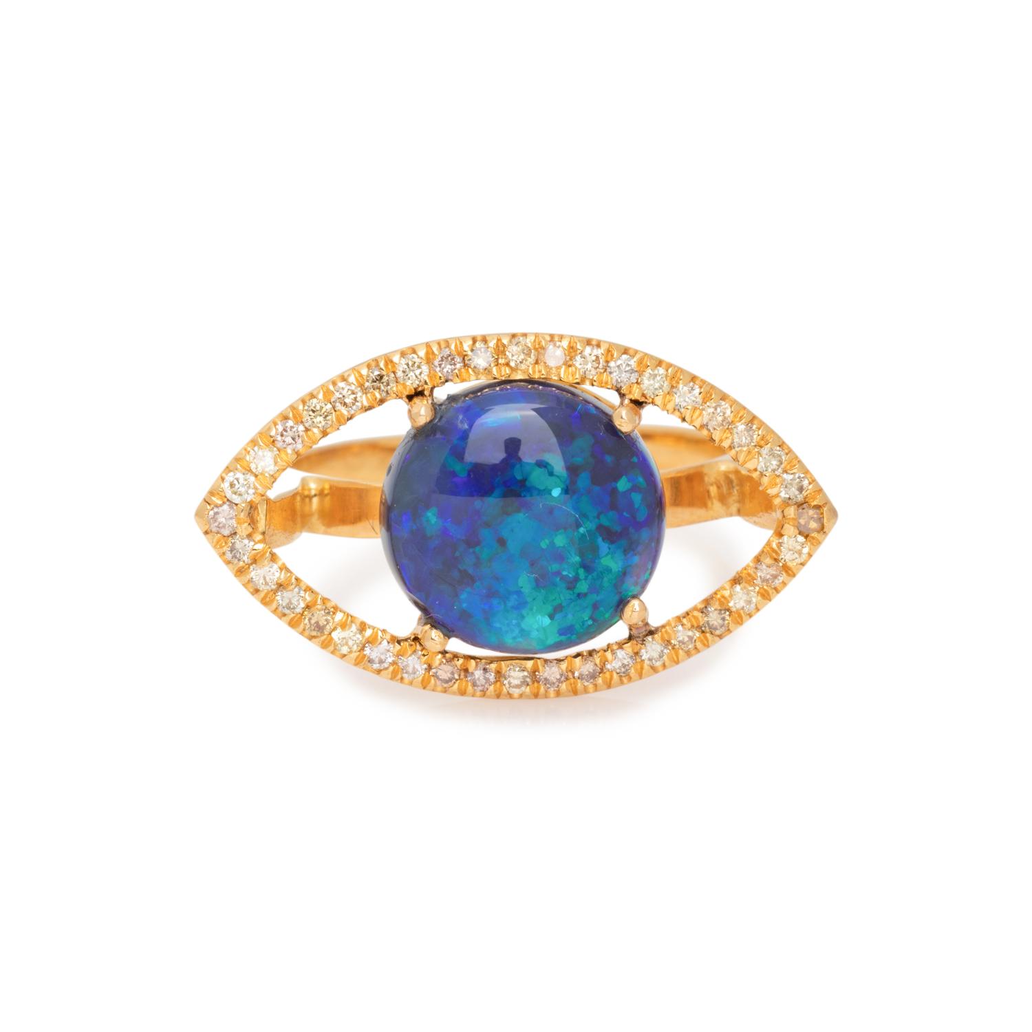 BLACK OPAL AND DIAMOND RING