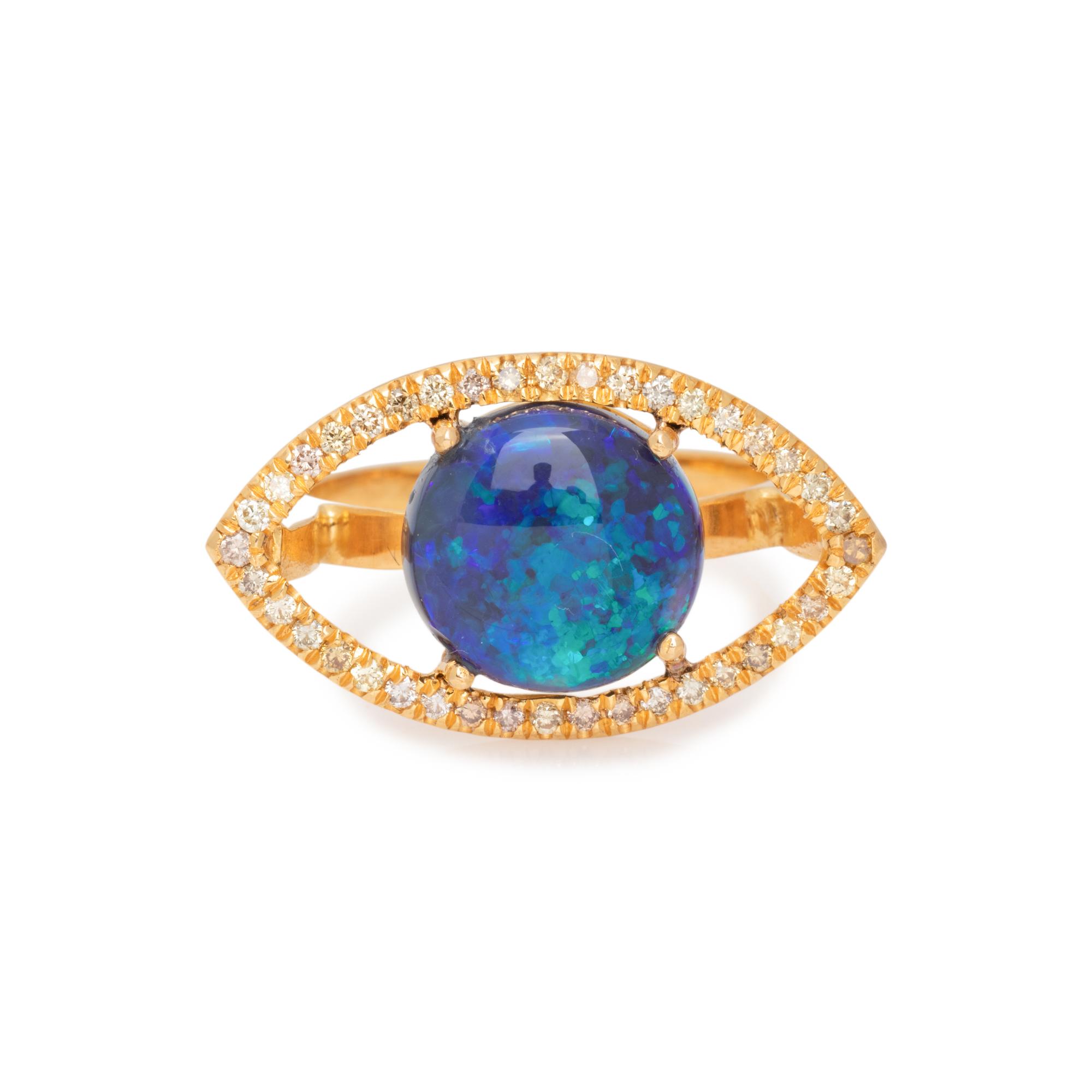 BLACK OPAL AND DIAMOND RING