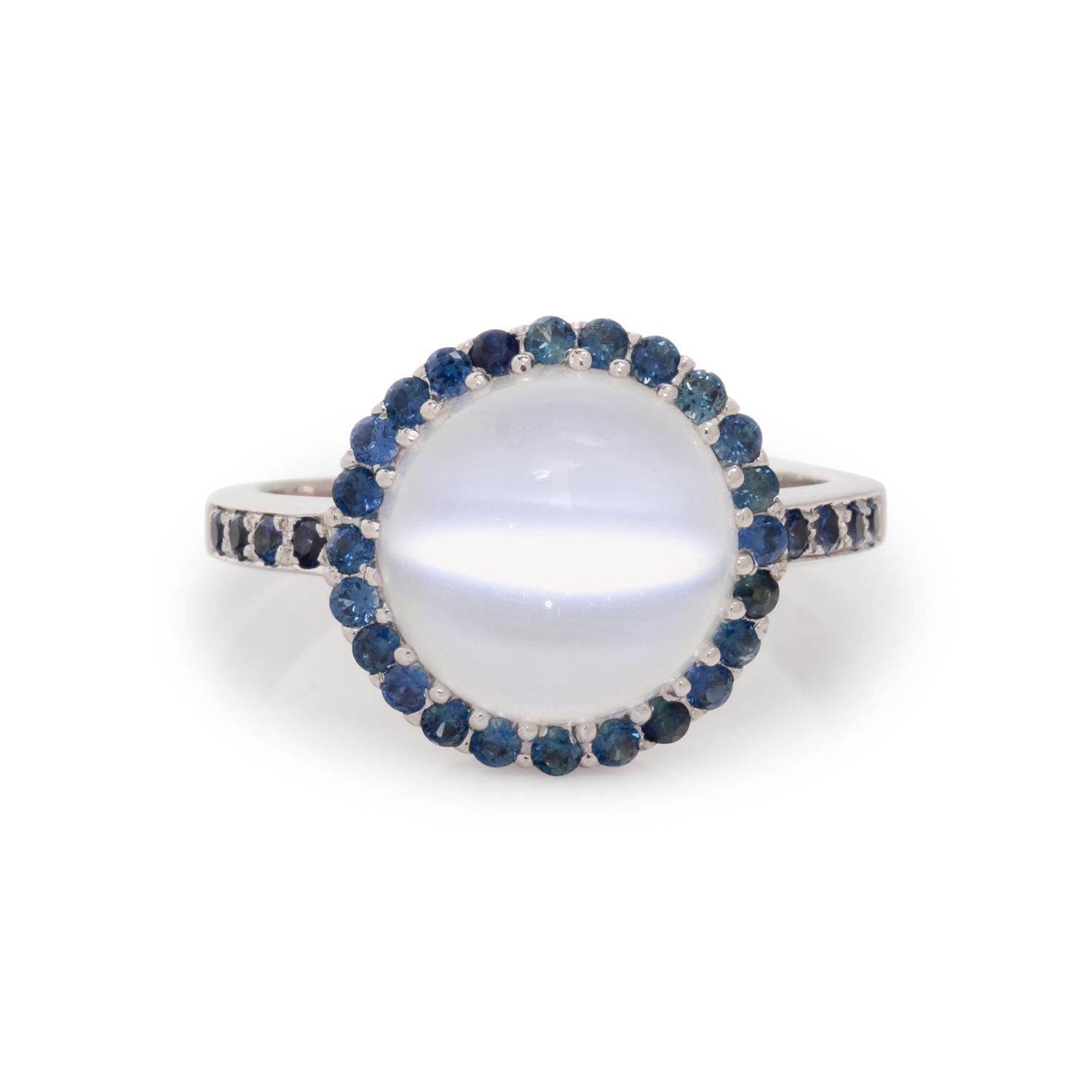 WHITE GOLD, CAT'S EYE MOONSTONE AND SAPPHIRE RING