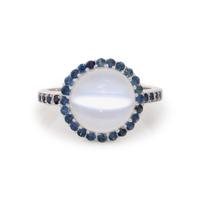 WHITE GOLD, CAT'S EYE MOONSTONE AND SAPPHIRE RING