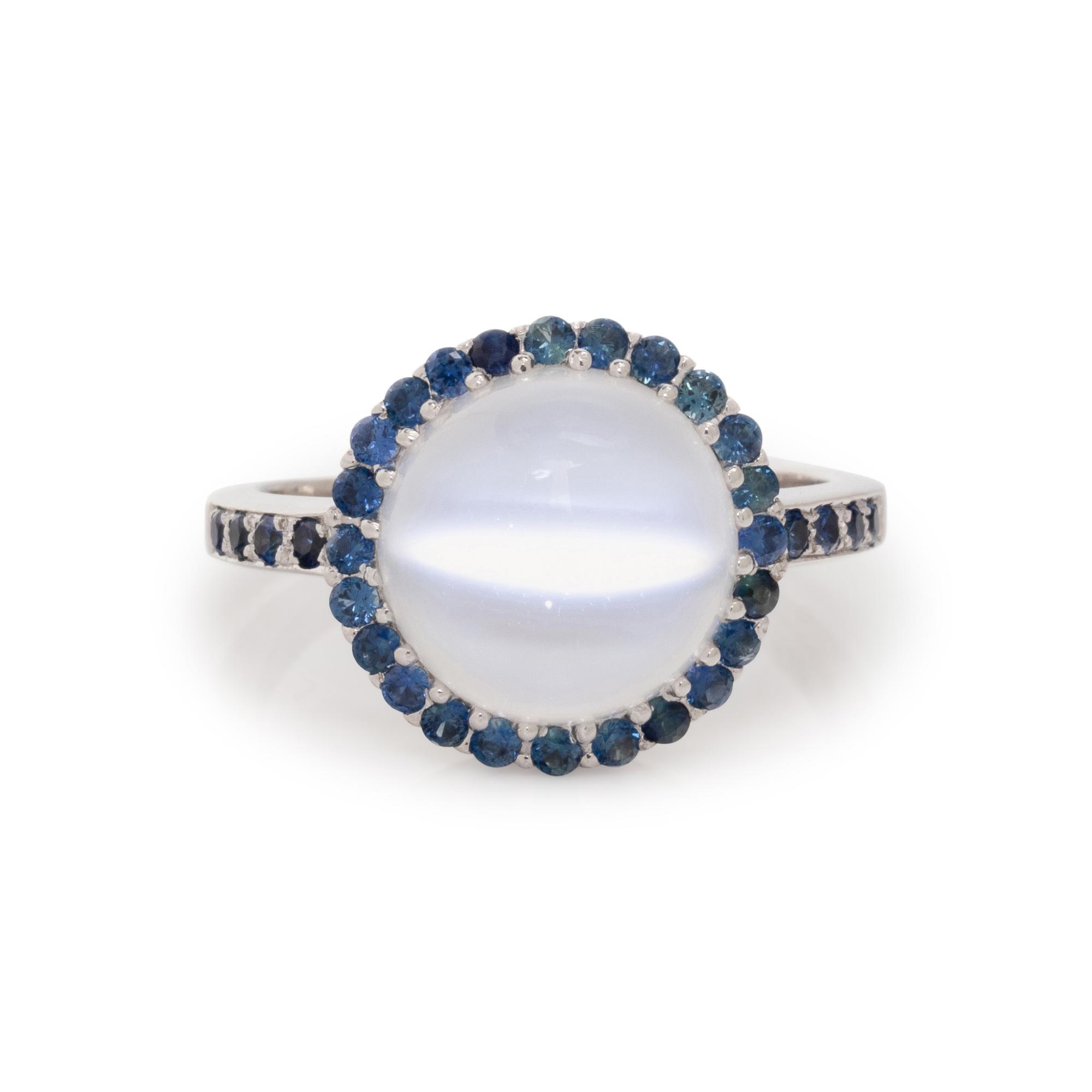 WHITE GOLD, CAT'S EYE MOONSTONE AND SAPPHIRE RING