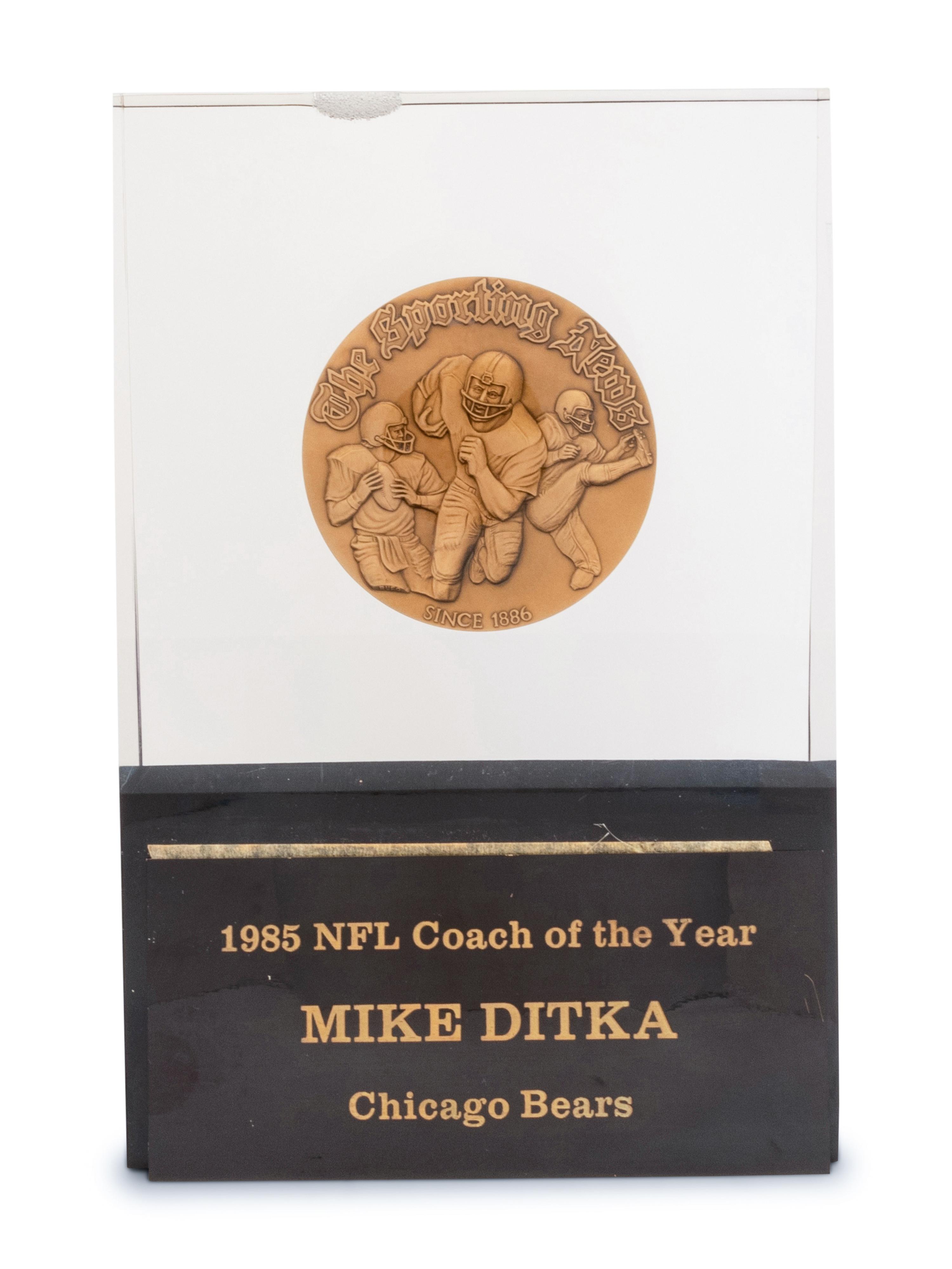 A 1985 Sporting News Coach of the Year Trophy Awarded to Mike Ditka Formerly Displayed at Mike Ditka's Restaurant