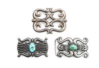 Two Navajo Sand Cast Belt Buckles, Henry Morgan Height of first 2 x width 3 inches for a 1 1/4 belt.