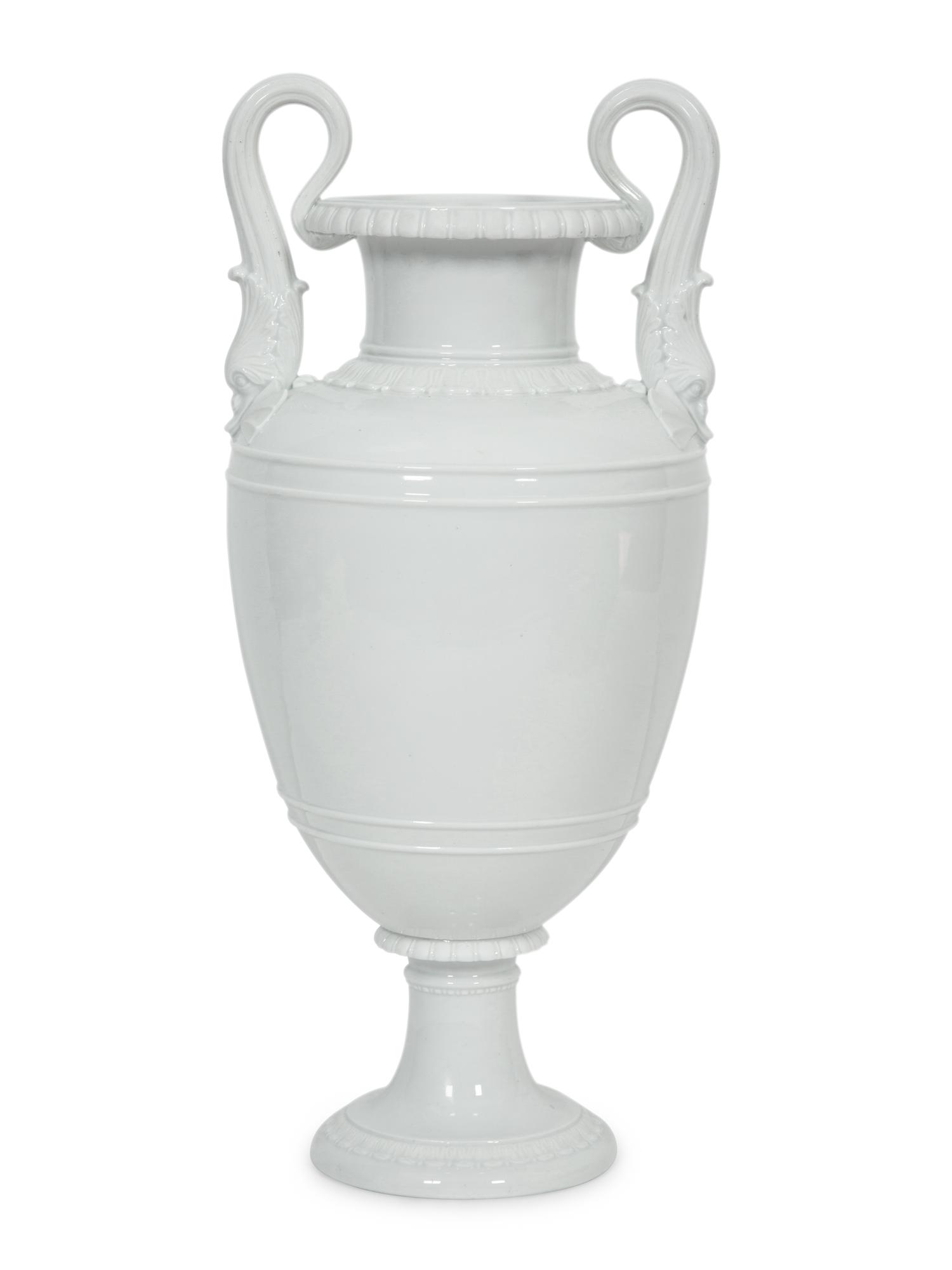A Royal Copenhagen White Glazed Porcelain Dolphin Handled Vase