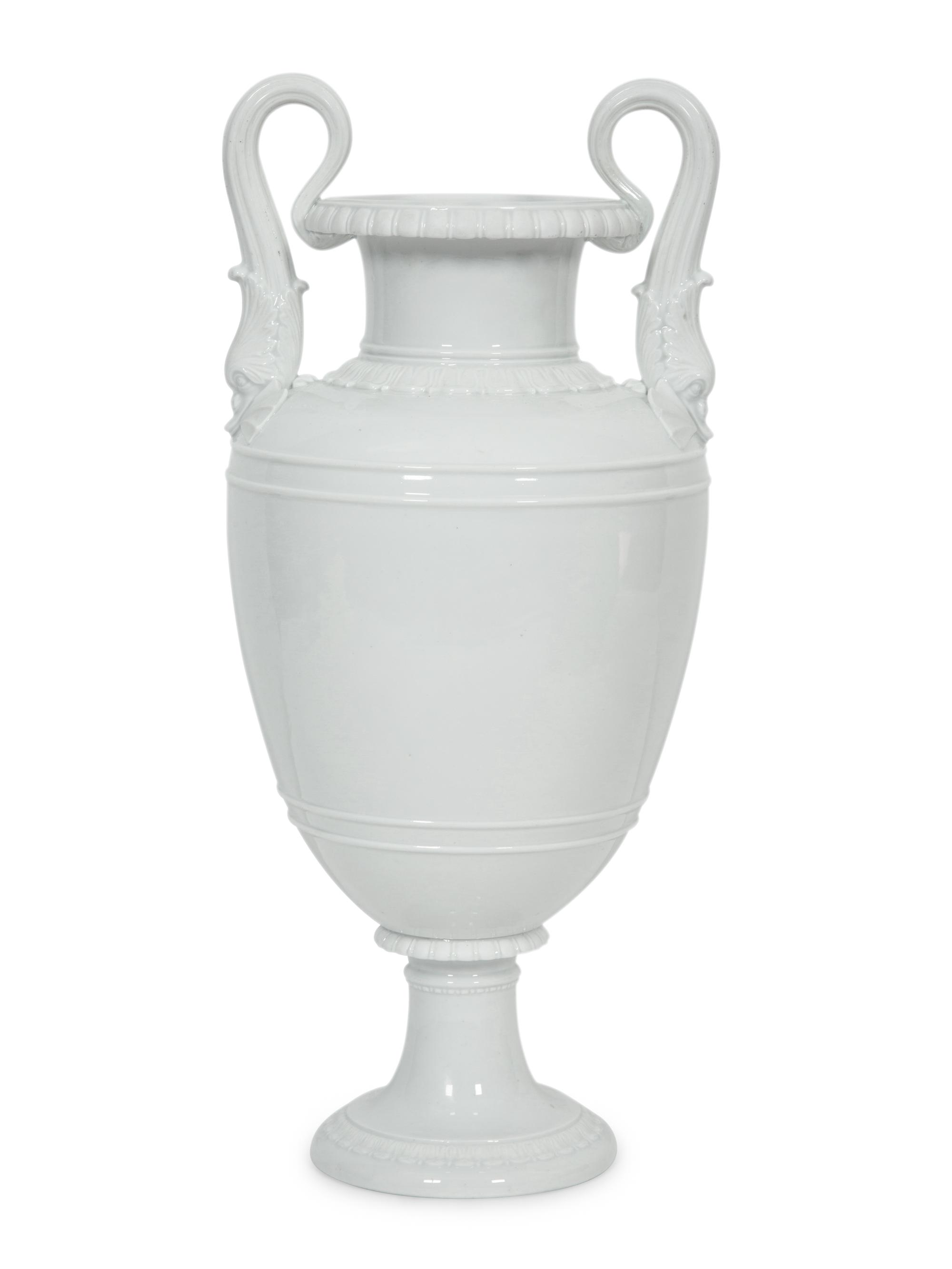 A Royal Copenhagen White Glazed Porcelain Dolphin Handled Vase