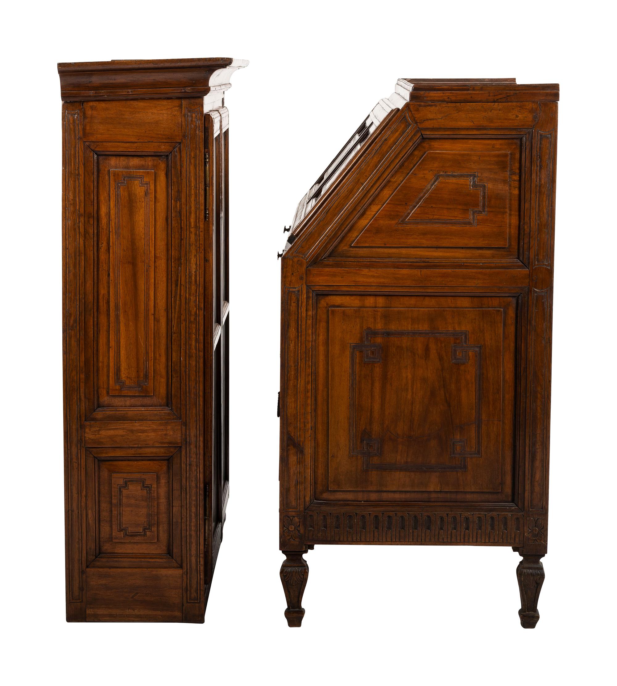 A Louis XVI Provincial Walnut Bureau Bookcase