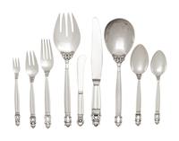 A Georg Jensen Acorn Silver Flatware Service