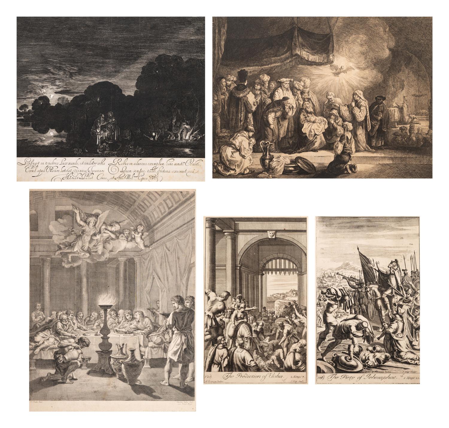 A group of five prints depicting religious scenery
