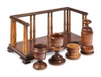A Group of English Treenware Articles and a Walnut Book Rack