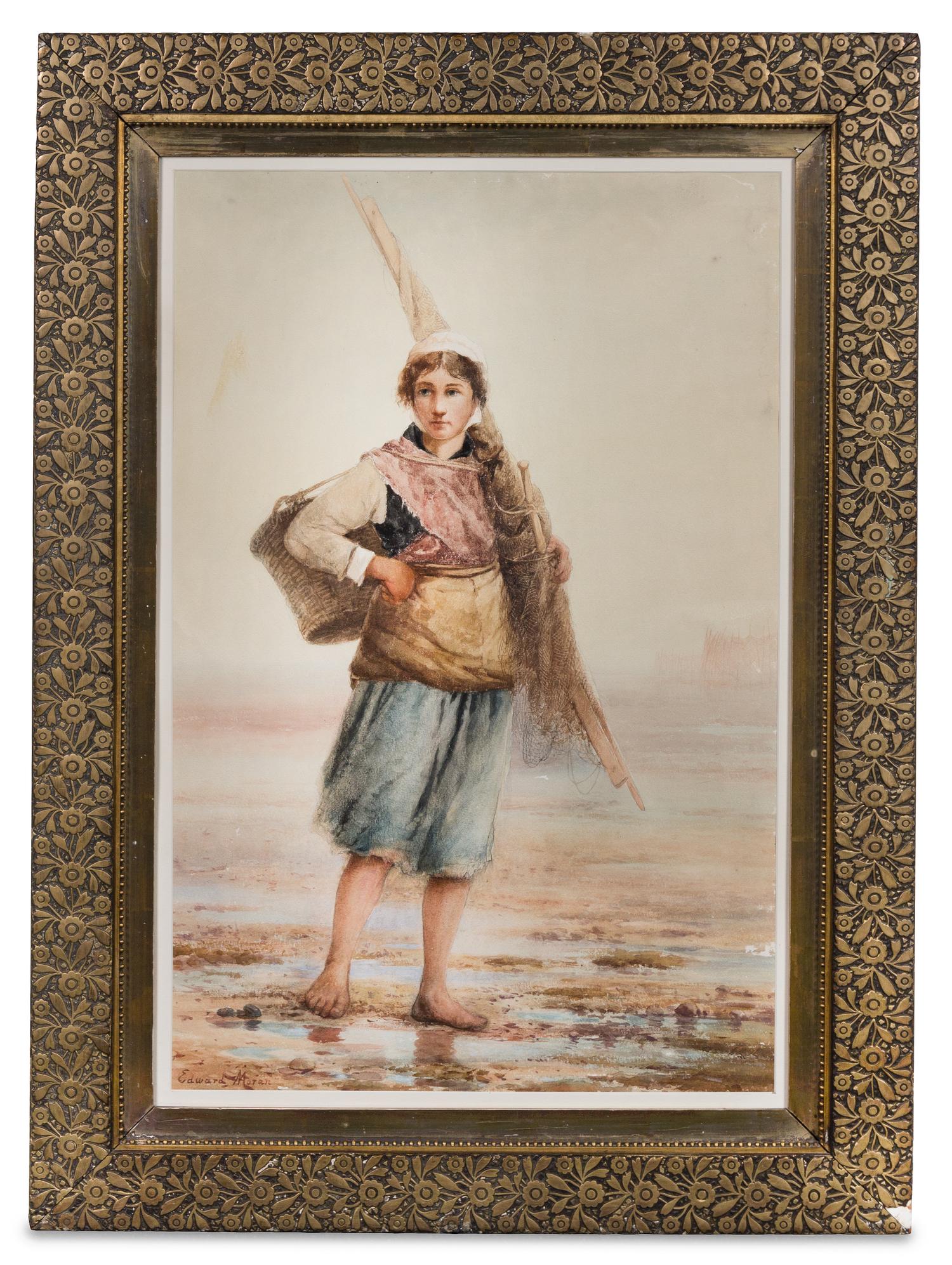 Edward Moran, (American, 1829-1901), Woman with Fishing Net