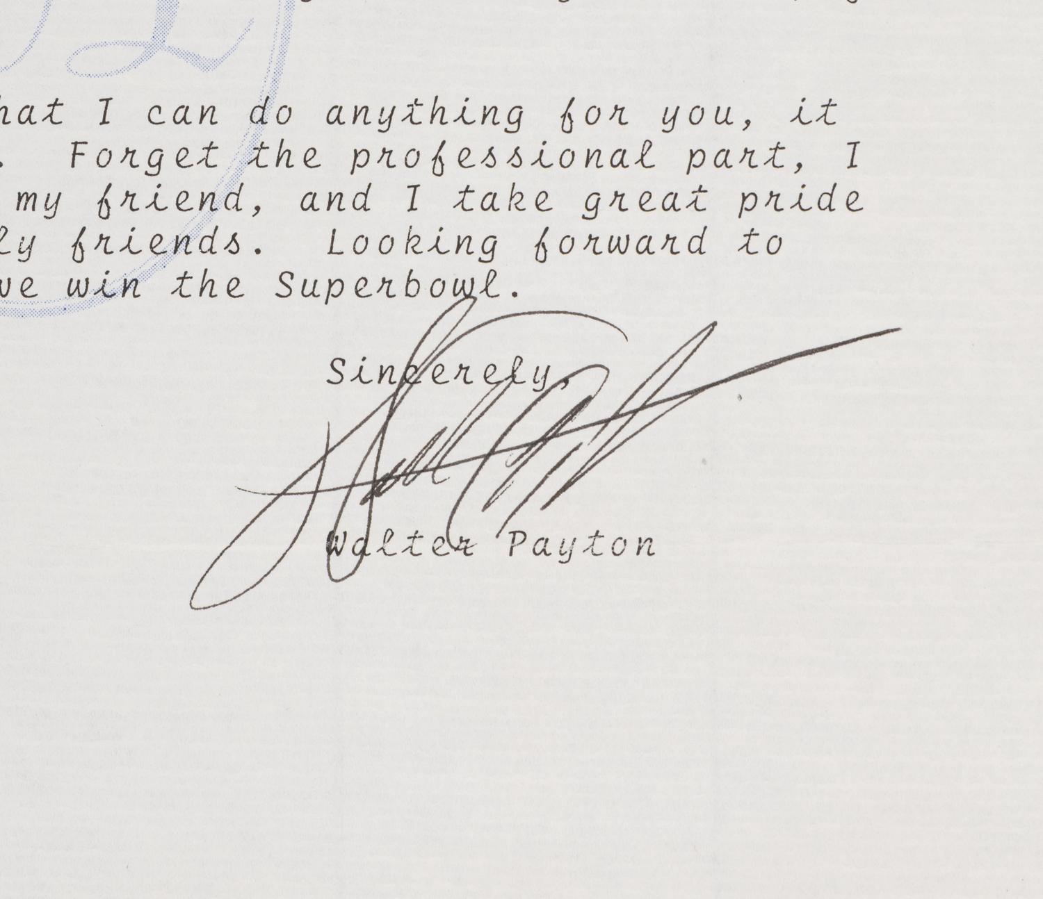 A Historically Significant 1987 Walter Payton Signed Retirement Letter To Mike Ditka