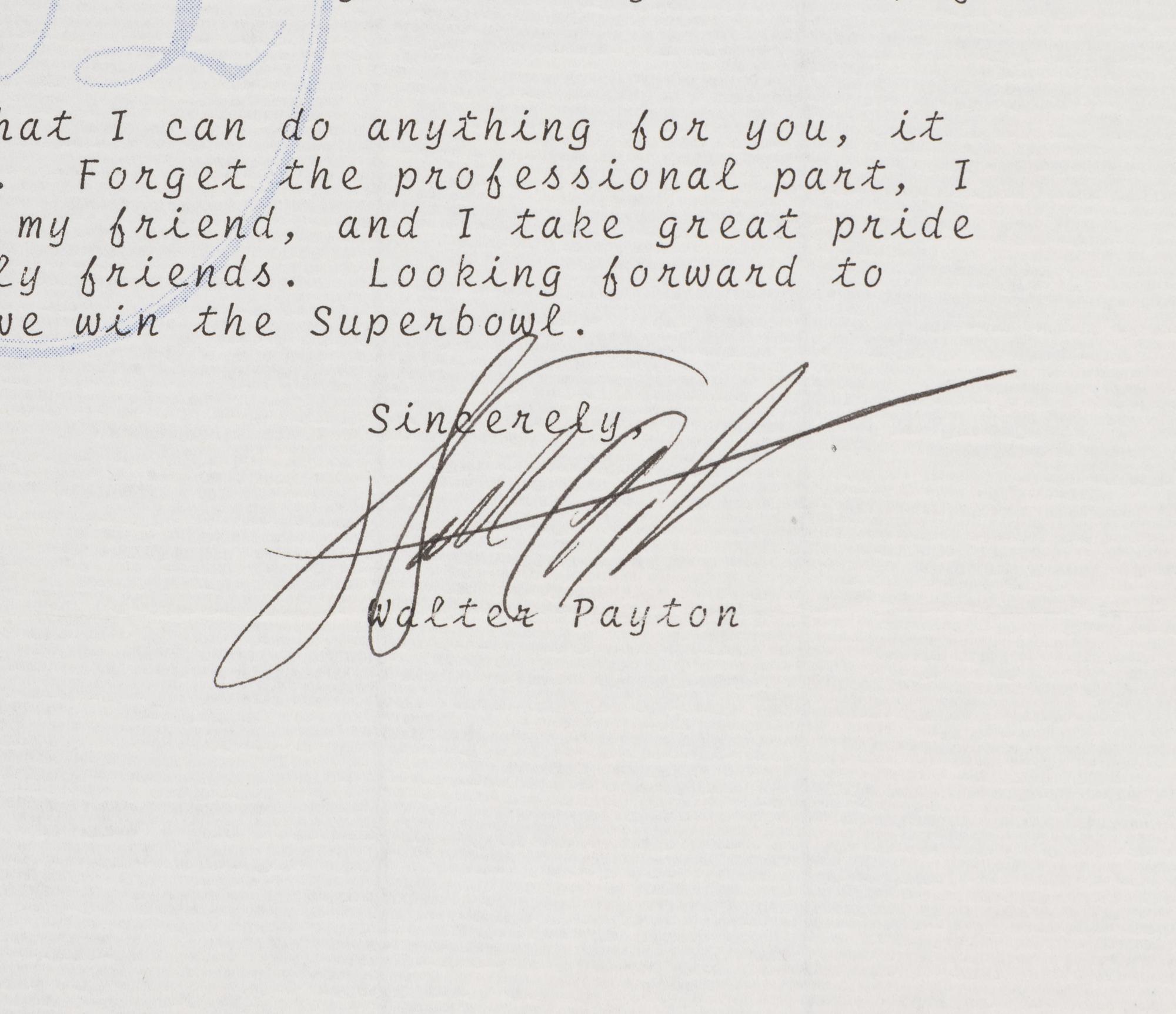 A Historically Significant 1987 Walter Payton Signed Retirement Letter To Mike Ditka