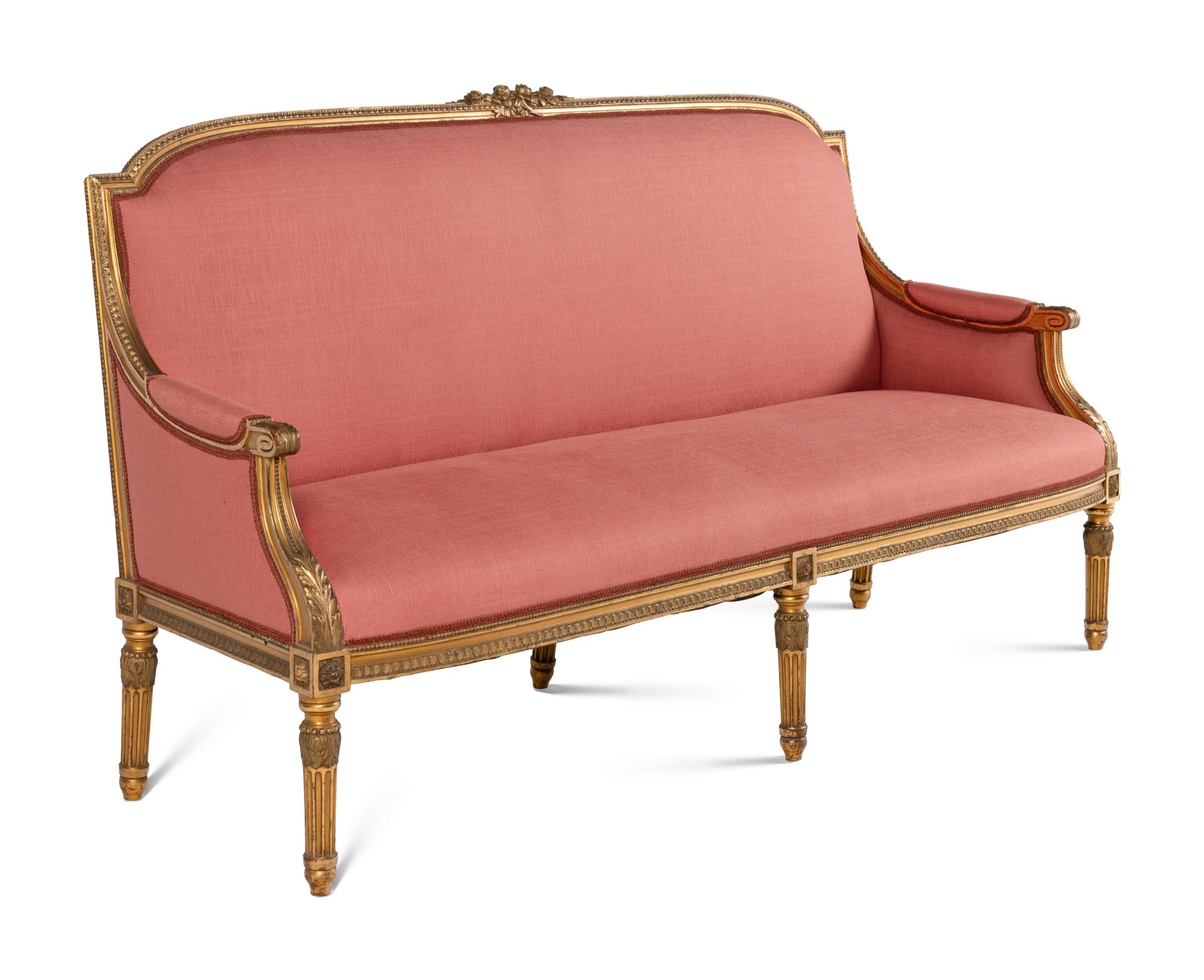 A Louis XVI Style Giltwood Three-Piece Seating Suite