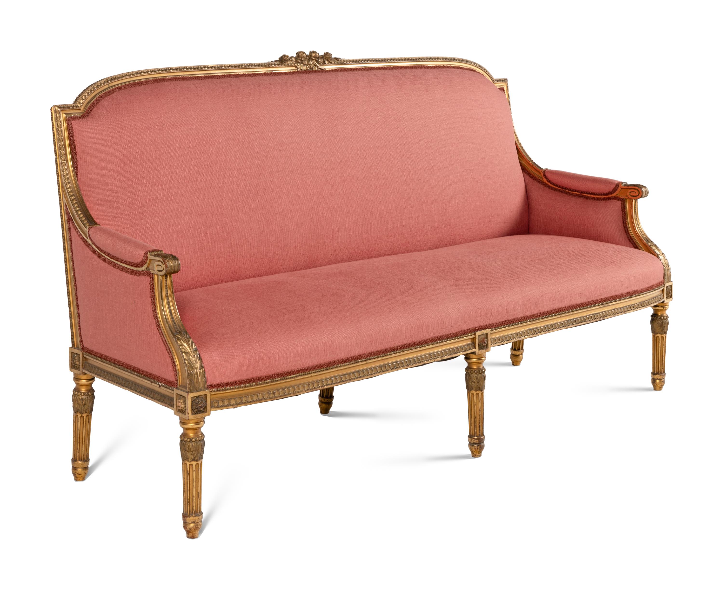 A Louis XVI Style Giltwood Three-Piece Seating Suite