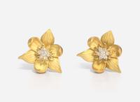 A Pair of 18K Yellow Gold and Diamond Dogwood Earrings