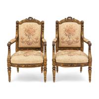 A Pair of Louis XVI Style Giltwood Fauteuils